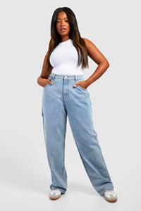 Boohoo Plus Baggy Boyfriend Jeans Met Zijsplit, Light Blue