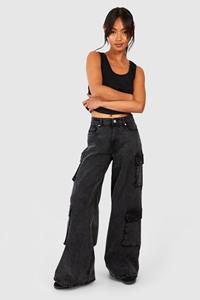 Baggy Acid Wash Gebleekte Cargo Jeans, Acid Wash Black
