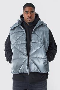 Boohoo Plus Gewatteerde Metallic Bodywarmer Met Capuchon En Stiksels, Charcoal