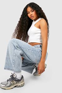 Boohoo The Petite Mom Jeans, Acid Wash Light Blue