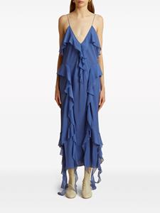 KHAITE The Pim zijden midi-jurk met ruches - Blauw