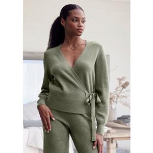 LASCANA Wickelstrickjacke "-Strickjacke mit Bindeband", und breitem Rippbündchen, Loungewear