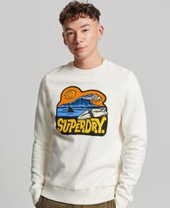 Superdry Mannen Vintage Travel Sticker Sweatshirt met Ronde Hals Wit