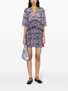 GANNI Geplooide mini-jurk met bloemenprint - Blauw
