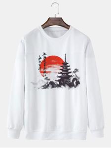ChArmkpR Mens Chinese Landscape Ink Painting Print Crew Neck Pullover Sweatshirts Winter