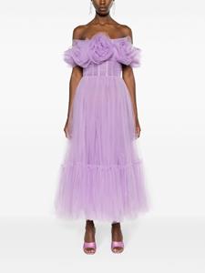 Ana Radu floral-appliqué tulle midi dress - Paars