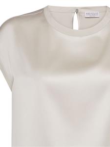 brunellocucinelli Brunello Cucinelli Blouse met kapmouwen en satijnen afwerking - Wit