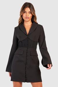 Boohoo Getailleerde Blazer Jurk Met Korset Detail, Black