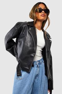 Boohoo Biker Jas Met Nepwollen Voering, Black