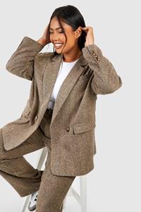 Boohoo Plus Oversized Getailleerde Herringbone Blazer, Brown