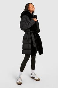 Boohoo Parka Jas Met Faux Fur Paneel, Black