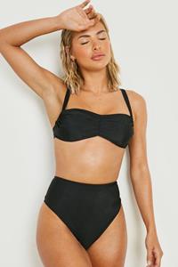 Boohoo Gewatteerde Geplooide High Waist Bikini Set, Black