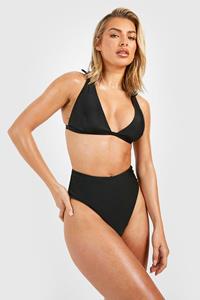 Boohoo High Waist Bikini Set Met Schouderstrikjes En Laag Decolleté, Black