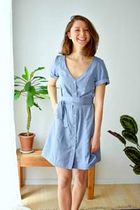 Jyoti Fair Works Damen vegan Kleid Satyani Satinblue Hellblau