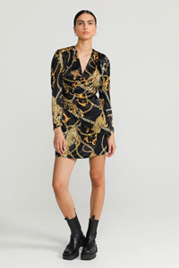 LOVJOI Damen vegan Kleid Emylia Jaguar Barock Schwarz
