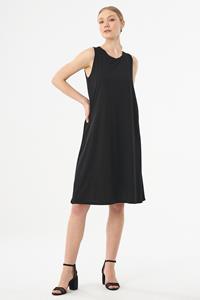 ORGANICATION Damen vegan Ärmelloses Jerseykleid Schwarz