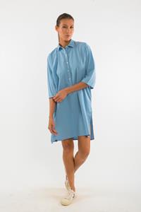 RAVENS VIEW IBIZA Damen vegan Hemdkleid Isla Faded Denim Blau