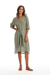 RAVENS VIEW IBIZA Damen vegan Hemdkleid Mei Khaki Grün