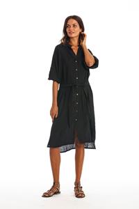 RAVENS VIEW IBIZA Damen vegan Hemdkleid Mei Schwarz