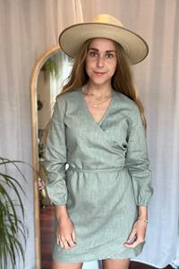 Wolf & Storm Damen vegan Wickelkleid Leinen Grün