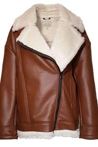 Will's Vegan Store Herren vegan Herren Oversized Recycled Vegan Shearling Aviator Jacket Braun