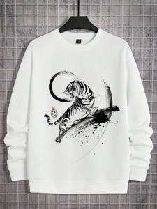 ChArmkpR Mens Chinese Tiger Ink Painting Crew Neck Pullover Sweatshirts Winter