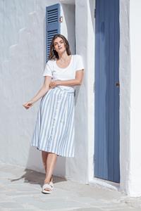 STORY OF MINE Damen vegan Midirock Gestreift Off White & Blau