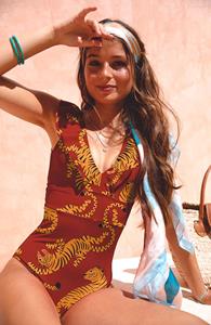 Averie Damen vegan Badeanzug Andra Rot Tiger