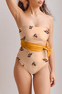 Averie Damen vegan Badeanzug Side-Tie One-Piece Bea Bumblebee Print On Creme