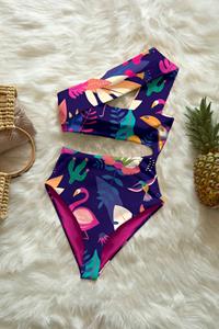 Averie Damen vegan Badeanzug Cut-Out One-Piece Rayne Tropical Wildlife On Deep Purple