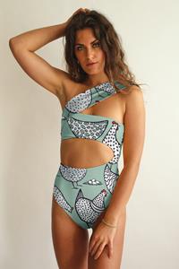 Averie Damen vegan Badeanzug Cut-Out One-Piece Annelise Hen Print On Celeste Türkis