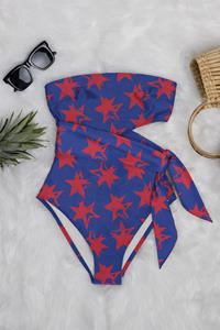 Averie Damen vegan Badeanzug Side-Tie One-Piece Reeva Starry Red Print On Blue