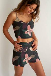 Averie Damen vegan Crop Top Und Shorts Set Athena Lily Posy Druck Auf Grün