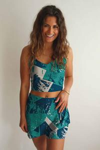 Averie Damen vegan Crop Top Und Shorts Set Antea Aqua Und Blauer Pinsel Druck