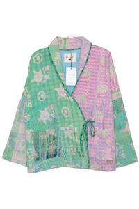 Sissel Edelbo Damen vegan Jacke Thora Wrap Kantha Grün & Rosa