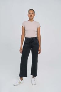 DAWN Damen vegan Dew Flared Cropped Soft Denim French Pocket Black Denim