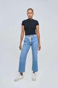 Dawn Damen vegan Dew Flared Cropped Soft Denim French Pocket Medium Blue