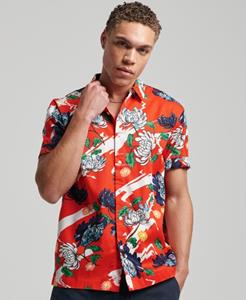 Superdry Mannen Hawaiian Overhemd met Korte Mouwen Oranje