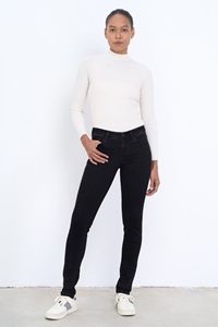 Dawn Damen vegan Jeans Mid Sun Slim Comfort Stretch Basic Black Denim