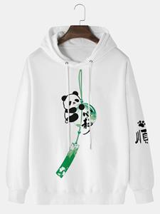 ChArmkpR Mens Chinese Style Panda Print Loose Drawstring Hoodies Winter