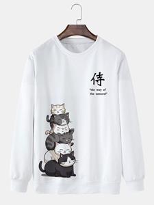 ChArmkpR Mens Cartoon Cat Character Print Crew Neck Pullover Sweatshirts Winter