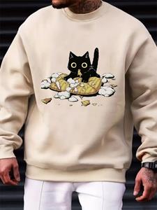 ChArmkpR Mens Cartoon Cat Print Crew Neck Casual Pullover Sweatshirts Winter
