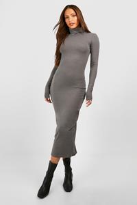 Boohoo Tall Premium Super Soft Roll Neck Midaxi Dress, Charcoal