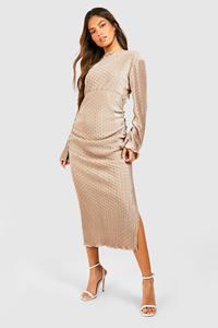 Boohoo Wave Plisse Rouched Midaxi Dress, Champagne