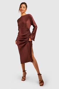Boohoo Wave Plisse Rouched Midaxi Dress, Chocolate