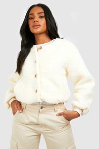 Boohoo Teddy Faux Fur Bomber Jacket, Off White