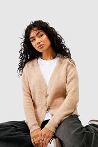 Boohoo Zachte Gebreide Baggy Cardigan Met Steentjes En Knopen, Camel