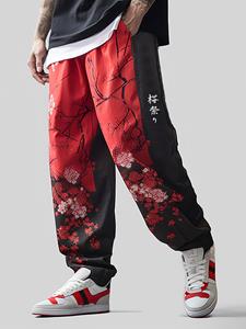 ChArmkpR Mens Japanese Cherry Blossoms Print Patchwork Loose Pants Winter