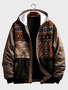 ChArmkpR Mens Ethnic Geometric Pattern Patchwork Drawstring Hooded Jacket Winter