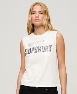 Superdry Vrouwen Archive Aansluitende Tanktop met Versieringen Crème